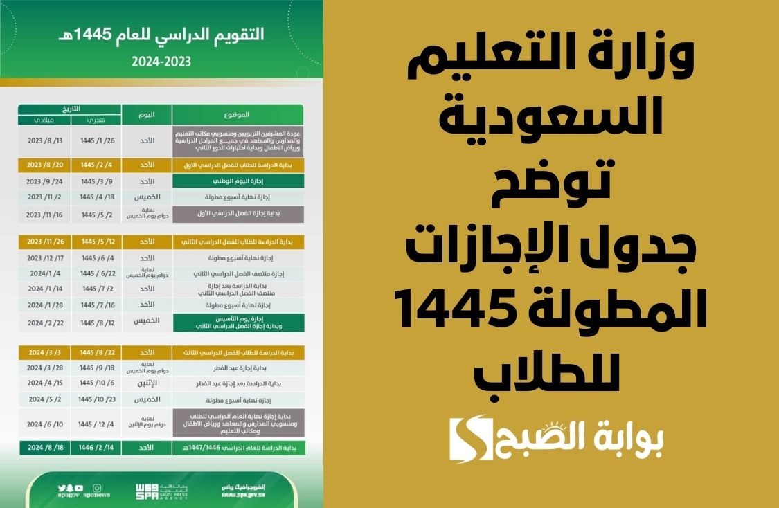 وزارة التعليم السعودية توضح جدول الإجازات المطولة 1445 للطلاب 5 وزارة التعليم السعودية توضح جدول الإجازات المطولة 1445 للطلاب