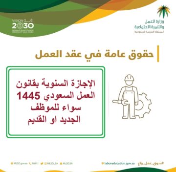 الإجازة السنوية بقانون العمل السعودي 2024/1445 سواء للموظف الجديد او القديم