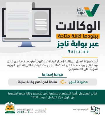 كيفية التسجيل لطلب وكالة عبر منصة ناجز وما الشروط المطلوبة 1445؟