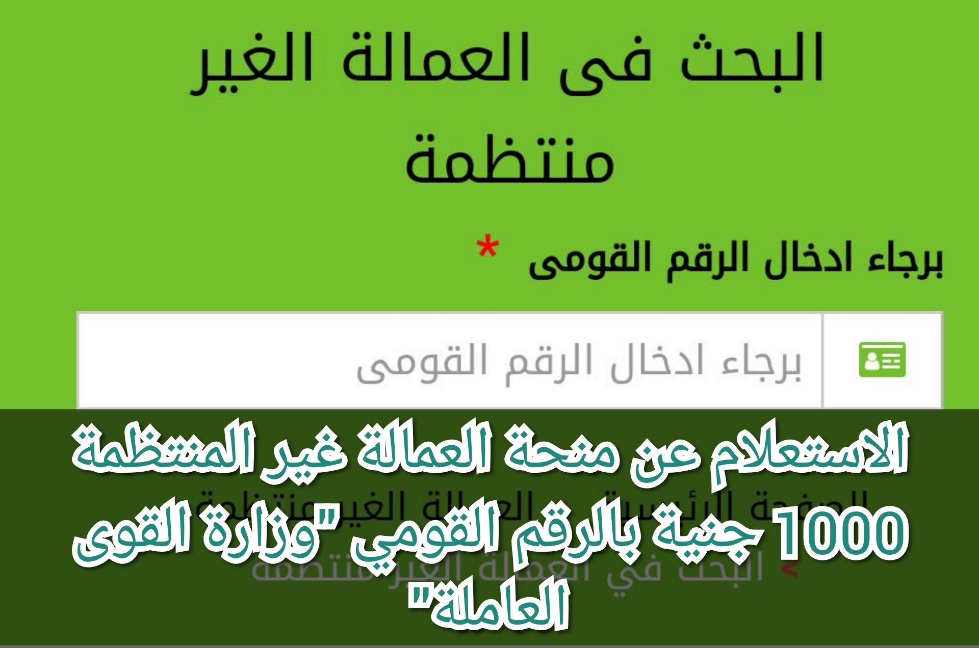 الاستعلام عن منحة العمالة غير المنتظمة 1000 جنية بالرقم القومي "وزارة القوى العاملة" 5 الاستعلام عن منحة العمالة غير المنتظمة 1000 جنية بالرقم القومي “وزارة القوى العاملة”