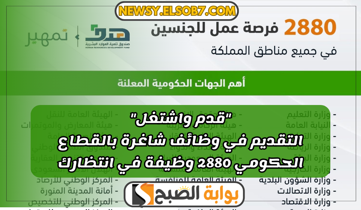 "قدم واشتغل" رابط التقديم في وظائف شاغرة بالقطاع الحكومي 2880 وظيفة في انتظارك 5 “قدم واشتغل” رابط التقديم في وظائف شاغرة بالقطاع الحكومي 2880 وظيفة في انتظارك