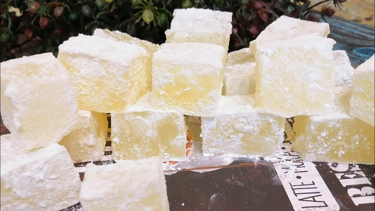 بدون جيلاتين طريقة عمل أحلى وأرخص ملبن (راحة الحلقوم) في البيت بقوام مطاطي زي الجاهز بالظبط