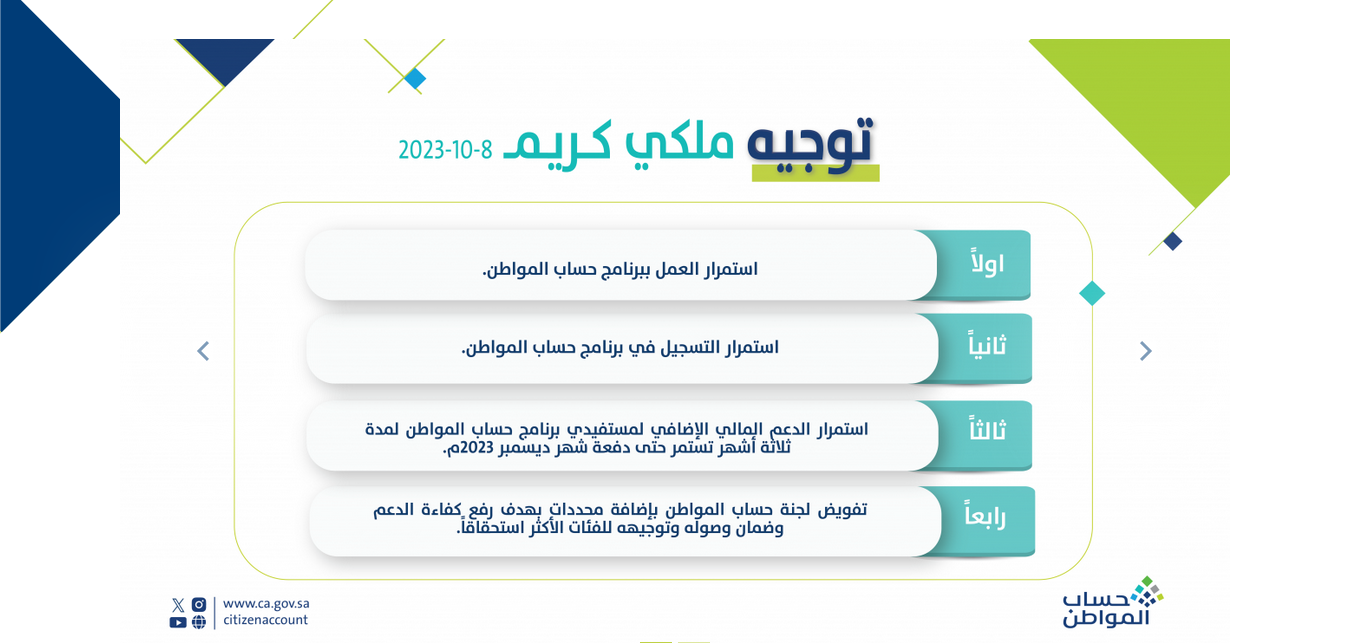 بعد الأوامر الملكية الأخيرة باستمرار تمديد الدعم الإضافي.. كم مبلغ حساب المواطن لكل فرد 1445؟ 5 بعد الأوامر الملكية الأخيرة باستمرار تمديد الدعم الإضافي.. كم مبلغ حساب المواطن لكل فرد 1445؟