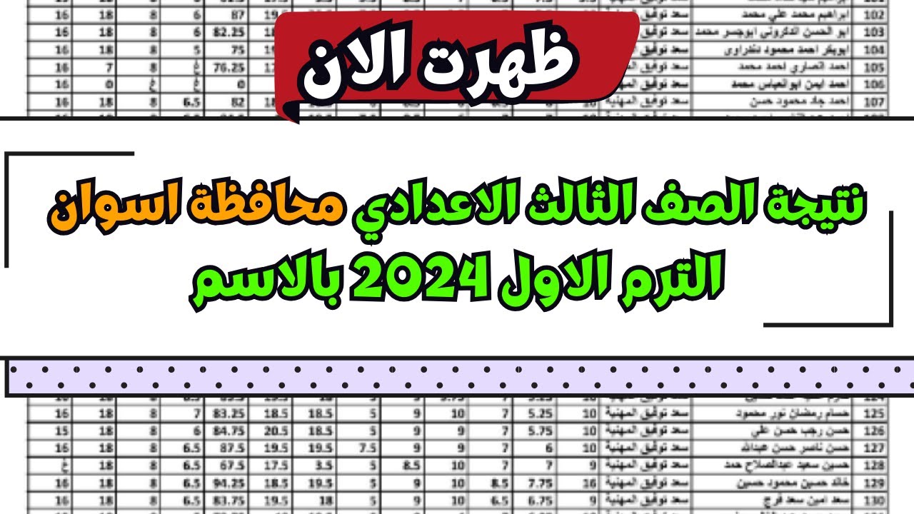 نتيجة الشهادة الاعدادية محافظة أسوان 2024 .. ظهرت الان نتيجة الصف الثالث الترم الاول برقم الجلوس