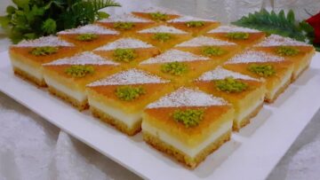 بأحلى وألذ طعم للتحلية اللذيذة “صينية البسبوسة الشهية” المحشية بالكريمة الاقتصادية في المنزل