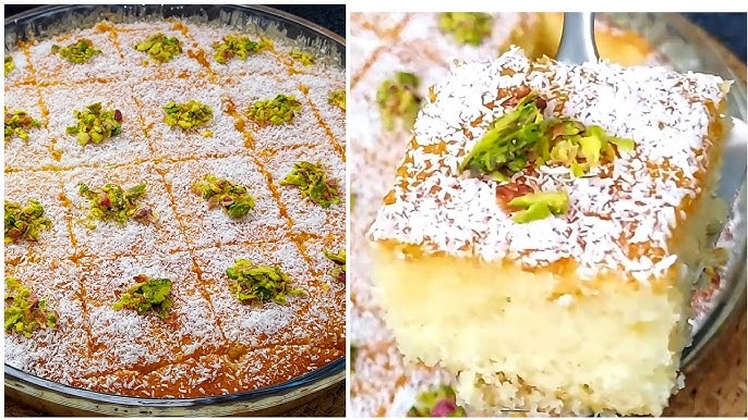 وصفة شهية لحلوى مثالية “كيكة السميد بجوز الهند” طعمها رهيب وخرافي في المنزل أحلى من الجاهزة
