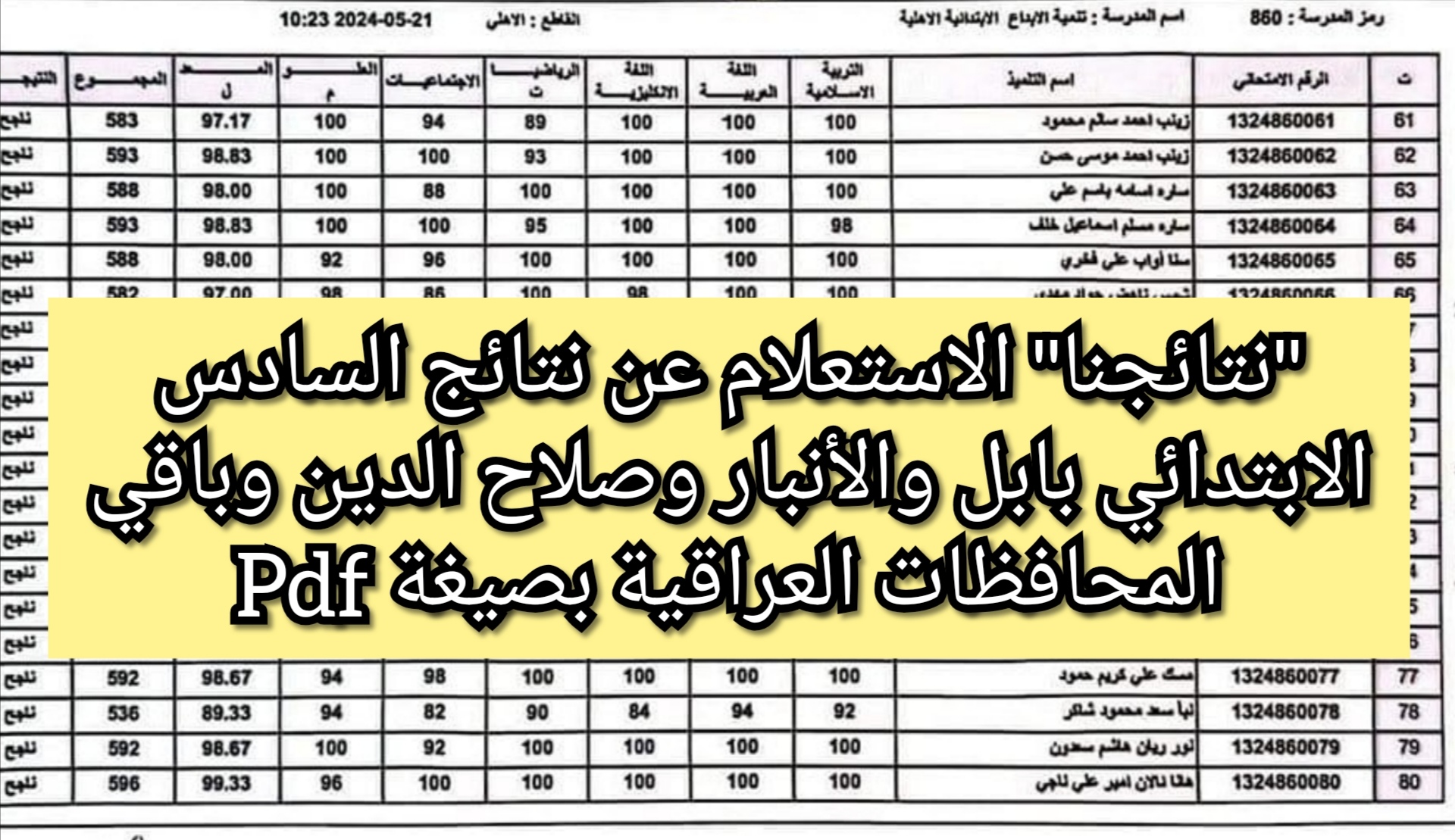 “نتائجنا” الاستعلام عن نتائج السادس الابتدائي بابل والأنبار وصلاح الدين وباقي المحافظات العراقية بصيغة Pdf