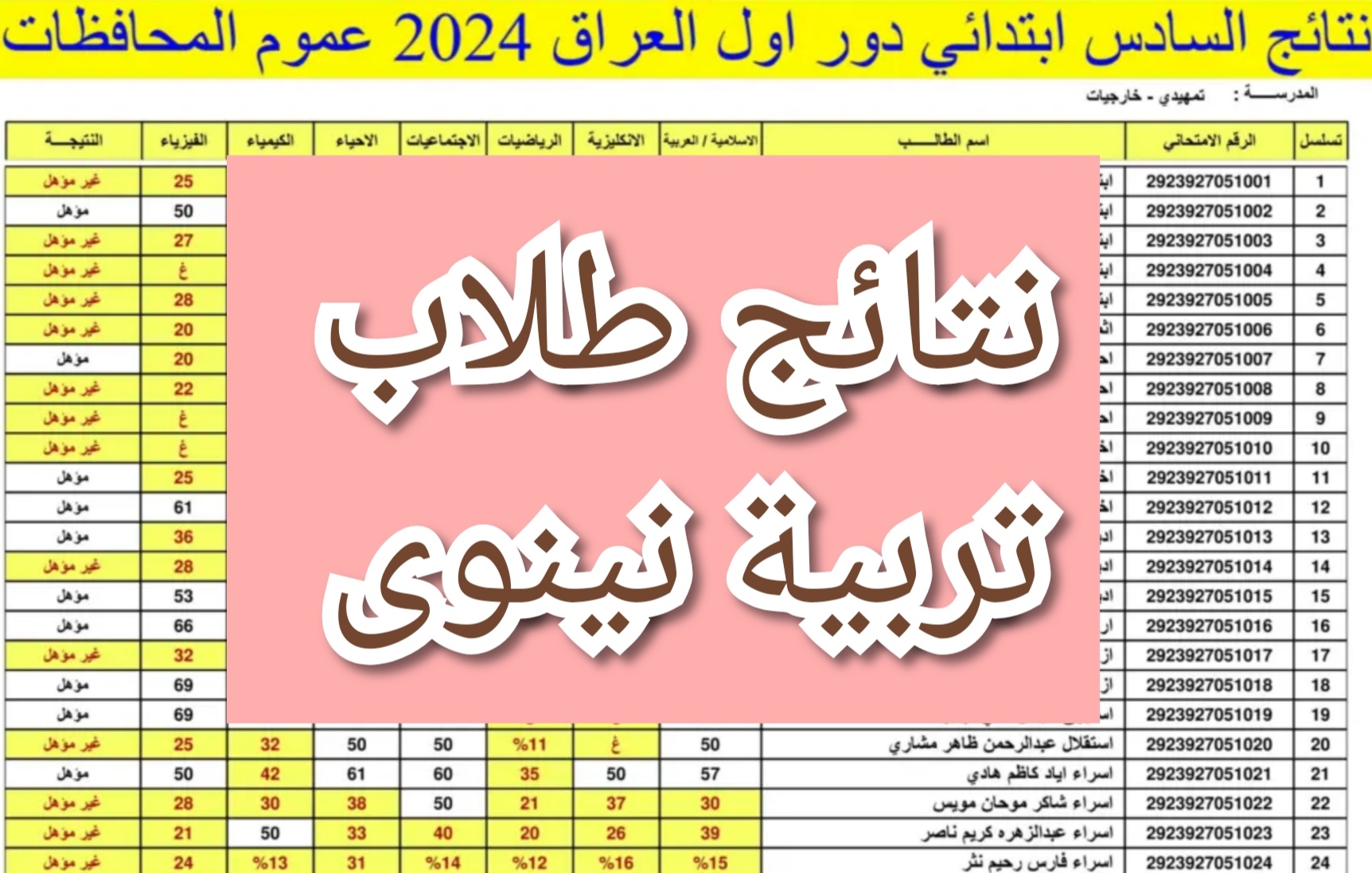 نتائج السادس الابتدائي نينوى الدور الأول 2024 من خلال موقع وزارة التربية العراقية
