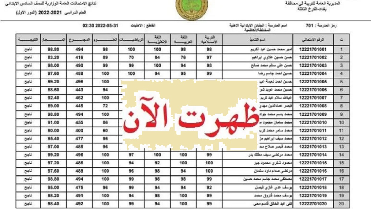نتائجنا "PDF مجانًا" لينك نتائج الصف السادس الابتدائي دور اول 2024 في جميع محافظات العراق وزارة التربية العراقية 5 نتائجنا “PDF مجانًا” لينك نتائج الصف السادس الابتدائي دور اول 2024 في جميع محافظات العراق وزارة التربية العراقية