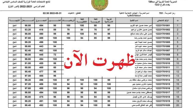 رابط نتائجنا لإعلان نتائج السادس الابتدائي العراق 2024 الدور الأول لكافة المحافظات رسميًا