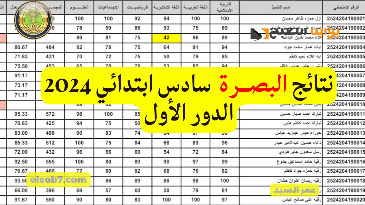 بالاسم نتائج البصرة سادس ابتدائي 2024 الدور الأول results.mlazemna القرنه والحيانيه وشط العرب والزبير والدير وكرمة والهارثه