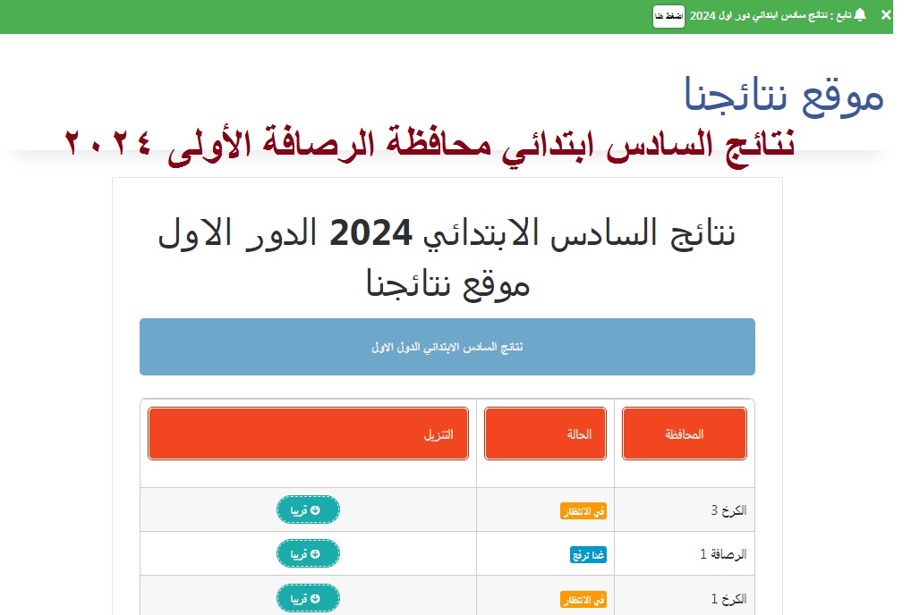 رسمياً الآن .. نتائج السادس الابتدائي 2024 الرصافة الأولى الدور الأول عبر موقع نتائجنا بالرقم الامتحاني 5 رسمياً الآن .. نتائج السادس الابتدائي 2024 الرصافة الأولى الدور الأول عبر موقع نتائجنا بالرقم الامتحاني