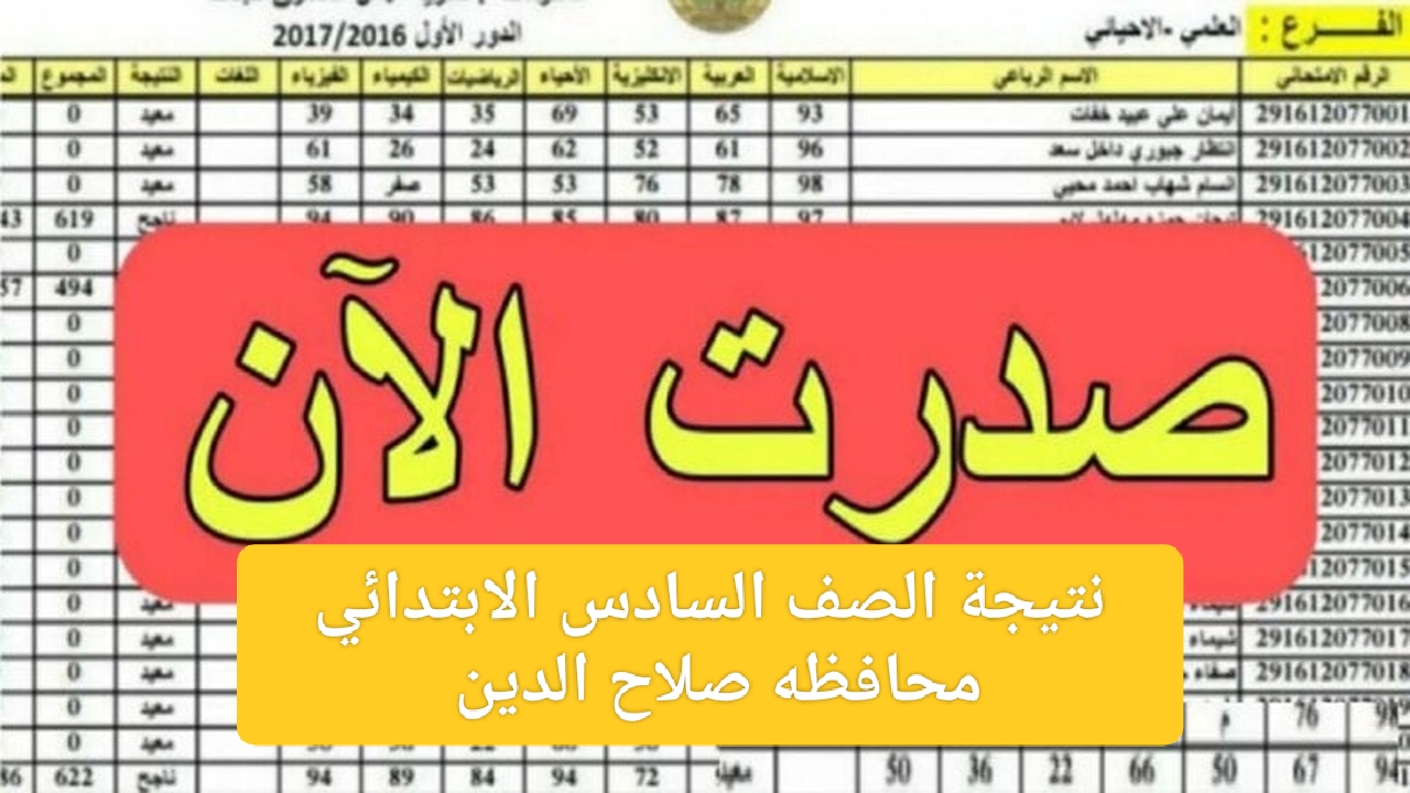 رسمياً صدرت pdf| رابط نتائج صلاح الدين السادس الابتدائي 2024 بالاسم والرقم الامتحاني