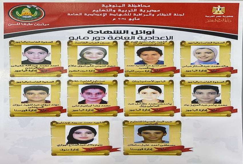الآن المنوفية تعتمد نتيجة الشهادة الإعدادية بنسبة نجاح 81.62%.. رابط الاستعلام برقم الجلوس