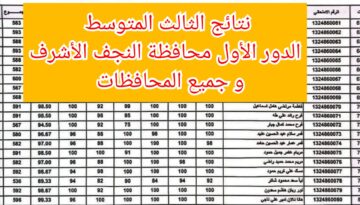 موقع نتائجنا Pdf… نتائج الثالث المتوسط الدور الأول محافظة النجف الأشرف وجميع المحافظات العراقية