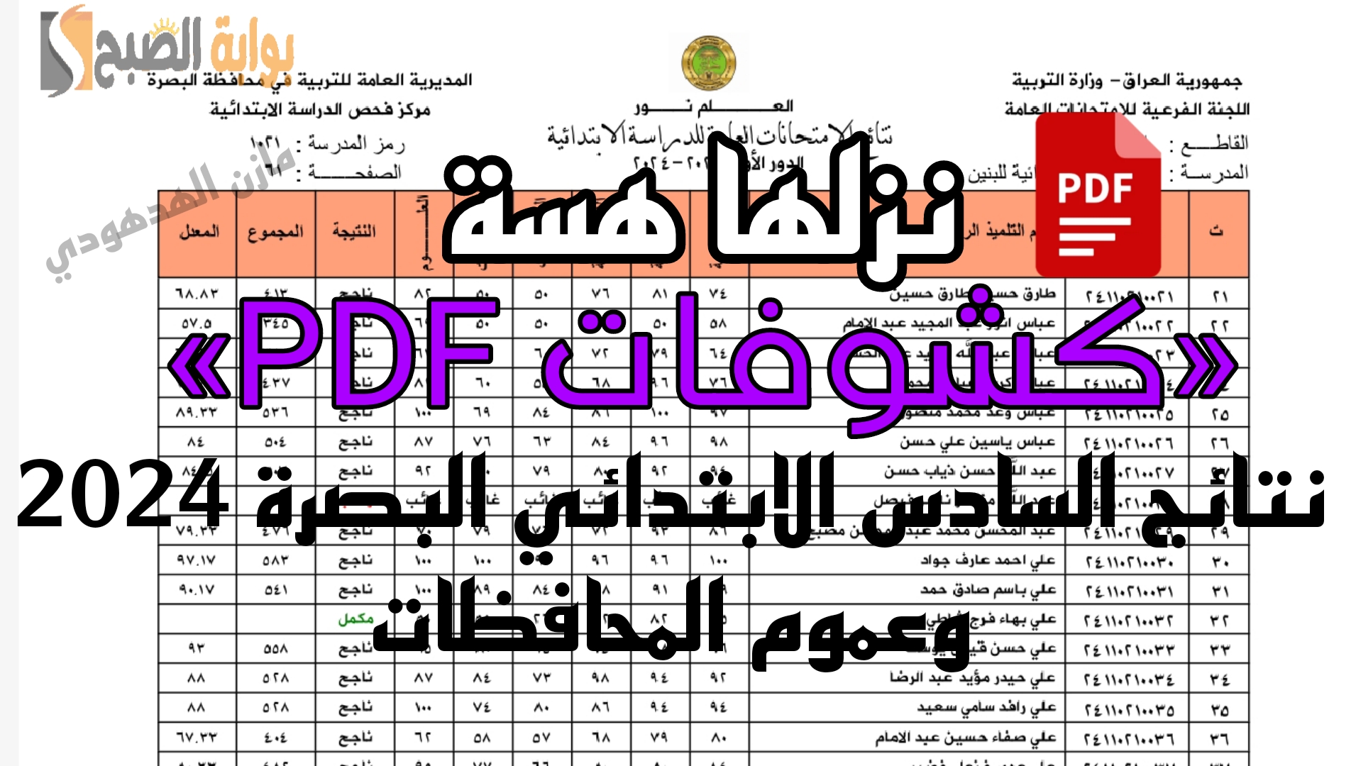 هسة كشوفات pdf.. استعلم عن نتائج السادس الابتدائي البصرة 2024 وعموم المحافظات "بعد الرفع رسميا" 5 هسة كشوفات pdf.. استعلم عن نتائج السادس الابتدائي البصرة 2024 وعموم المحافظات “بعد الرفع رسميا”