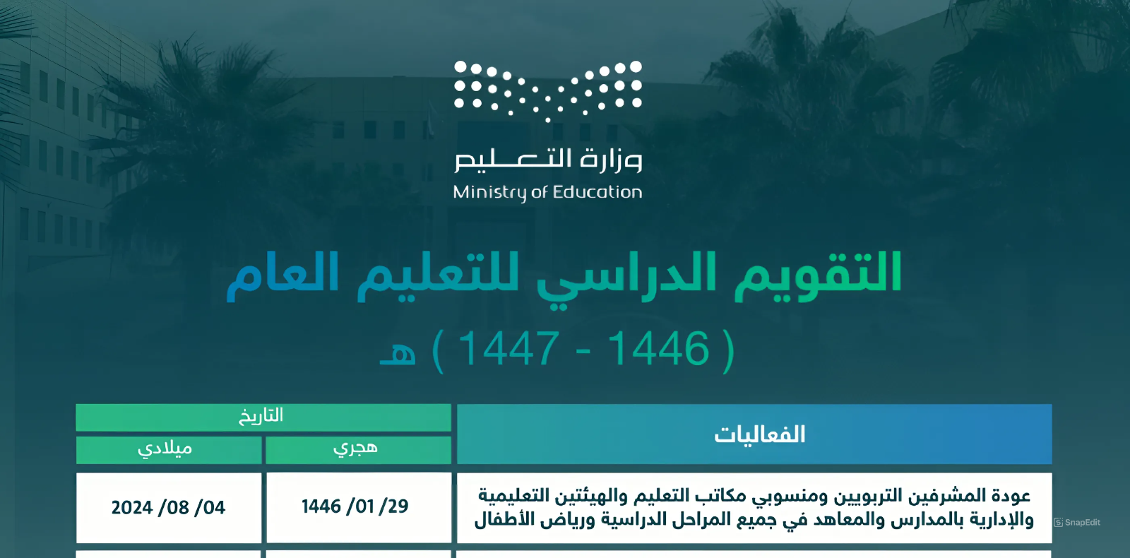 “استمرار الفصول الدراسية الـ3” .. وزارة التعليم تعلن التقويم الدراسي للعام 1446-1447
