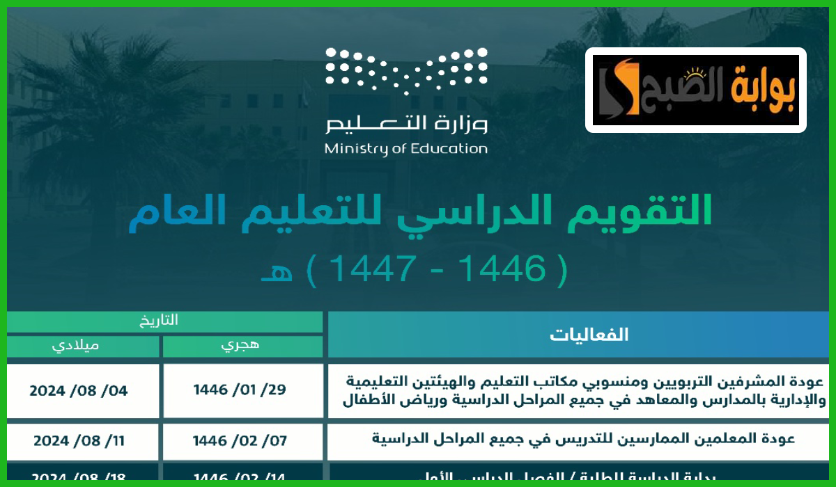 كم عدد الإجازات في التقويم الدراسي 1446هـ للفصل الدراسي الأول وموعد نهايته 5 كم عدد الإجازات في التقويم الدراسي 1446هـ للفصل الدراسي الأول وموعد نهايته