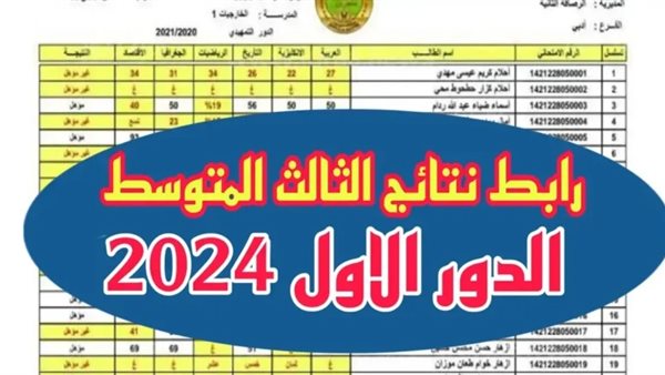 الدور الأول pdf .. نتائج الثالث متوسط 2024 "بغداد ونينوي" عبر موقع نتائجنا الالكتروني results.mlazemna.com بالاسم 5 الدور الأول pdf .. نتائج الثالث متوسط 2024 “بغداد ونينوي” عبر موقع نتائجنا الالكتروني results.mlazemna.com بالاسم