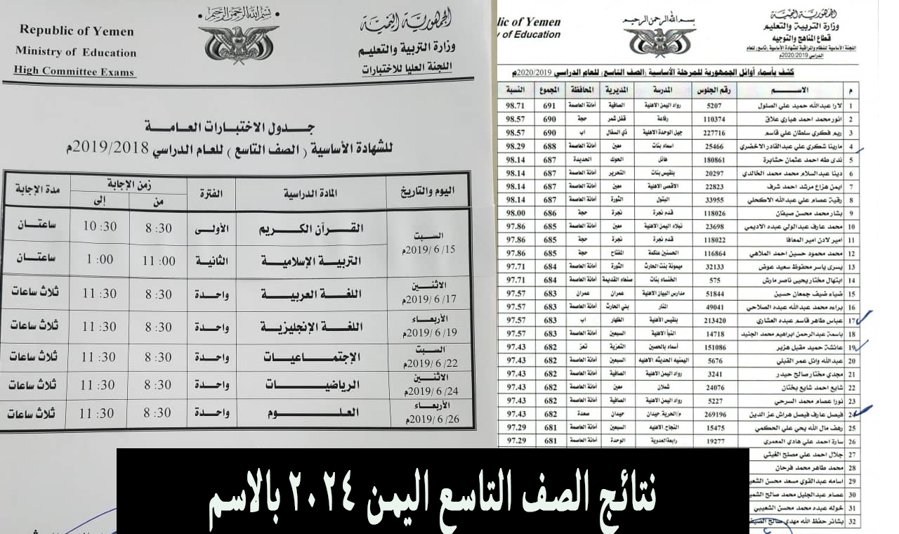 رابط رسمي.. رابط نتائج الصف التاسع اليمن 2024 وزارة التربية والتعليم برقم الجلوس 5 رابط رسمي.. رابط نتائج الصف التاسع اليمن 2024 وزارة التربية والتعليم برقم الجلوس