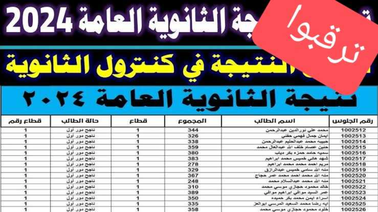 برقم الجلوس.. نتيجة الثانوية العامة 2024 الدور الأول موقع وزارة التعليم