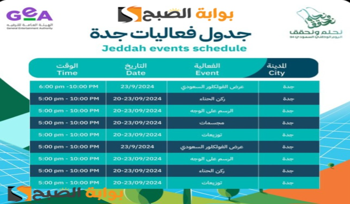 نحلم ونحقق..جدول فعاليات جدة اليوم الوطني السعودي 94 