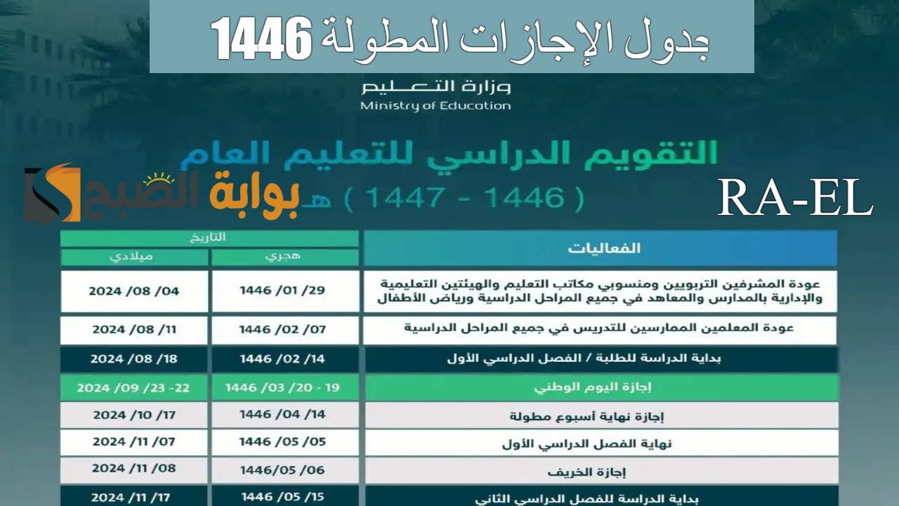 “بعد آخر تعديل” وزارة التعليم توضح جدول الإجازات المطولة 1446 للفصول الدراسية الثلاثة