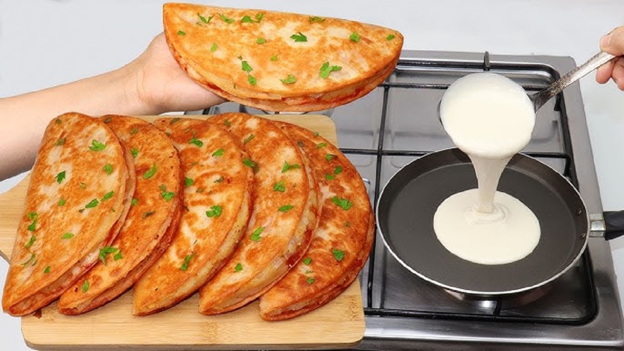 فطائر الطاسة السريعة طرية ولذيذة بدون عجن وبدون فرن للفطار والعشاء
