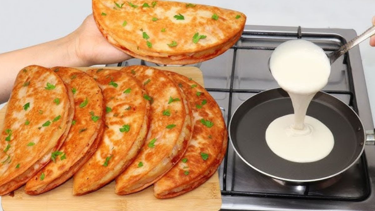 فطائر الطاسة السريعة السائلة لأسرع فطار يمكنك تحضيره بكل سهولة وبدون فرن