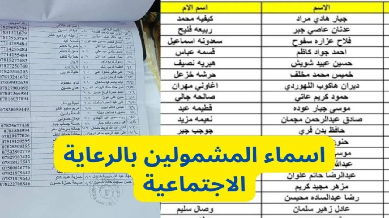 HERE رابط اسماء المشمولين بالرعاية الاجتماعية بالعراق 2024 من موقع وزارة العمل العراقية برقم الهوية pdf