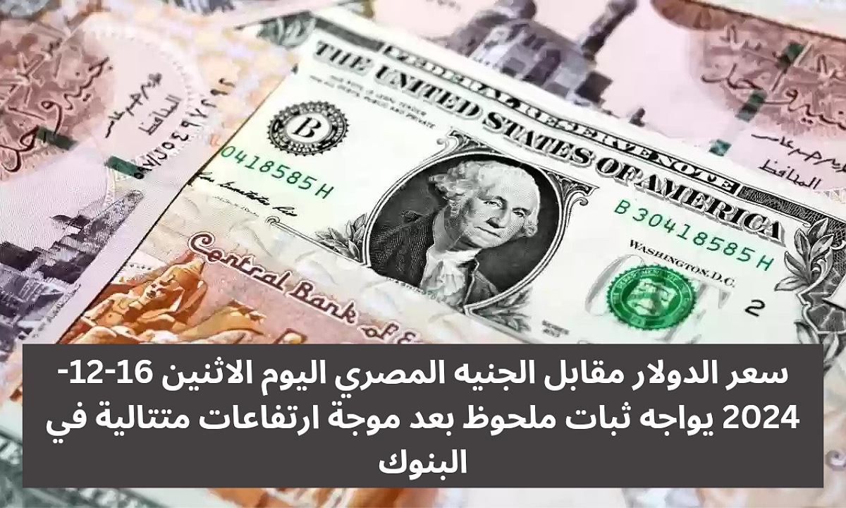 سعر الدولار مقابل الجنيه المصري اليوم الاثنين 16-12-2024 يواجه ثبات ملحوظ بعد موجة ارتفاعات متتالية في البنوك