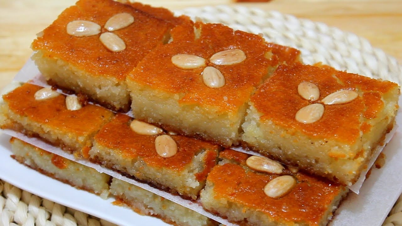 طريقة عمل بسبوسه الطاسه المرمله السريعه بدون فرن وكيفية عمل الشربات الناجح بكل سهوله